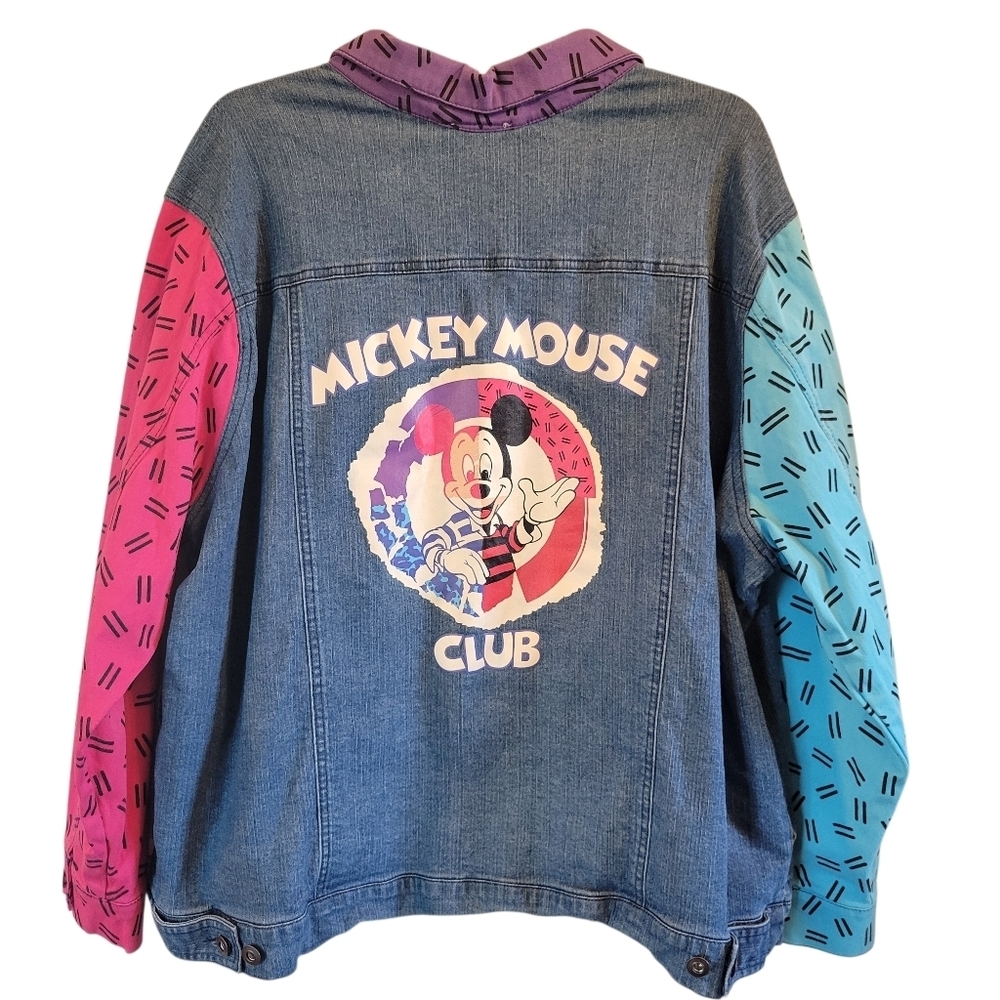 Disney Parks Mickey Mouse Club Retro 90s Colorblock Long Sleeves Denim Jacket - Picture 2 of 11